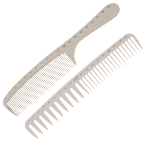 HOMSFOU Peine de Corte con Regla de Precisión 2 Piezas, Peines Profesionales para Peluquería con Dientes Anchos y Finos, Herramientas Ligeras para Cortar y Peinar Cabello, Uso en Salón