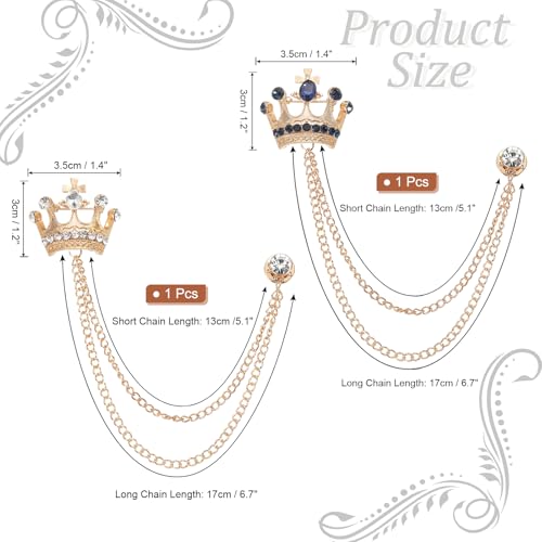 Image of PATIKIL Crown Hanging Chain Brooch Pins, Rhinestone Suit Pins Fashion Crystal Lapel Pins
