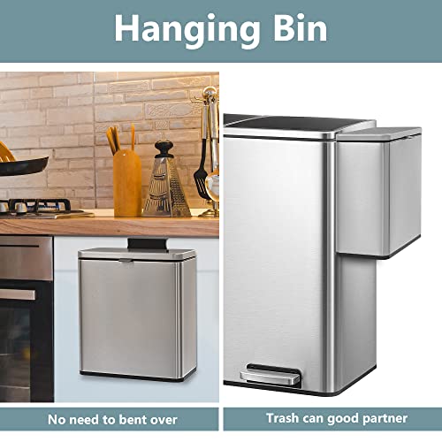 Land·voi Hanging Kitchen Compost Bin 6 Liter/1.6 Gallon, Small Trash Can With Detachable Inner Bucket For Cupboard/Countertop/Bathroom/Camping, Includes Charcoal Filter, Brushed Stainless Steel #TOP3