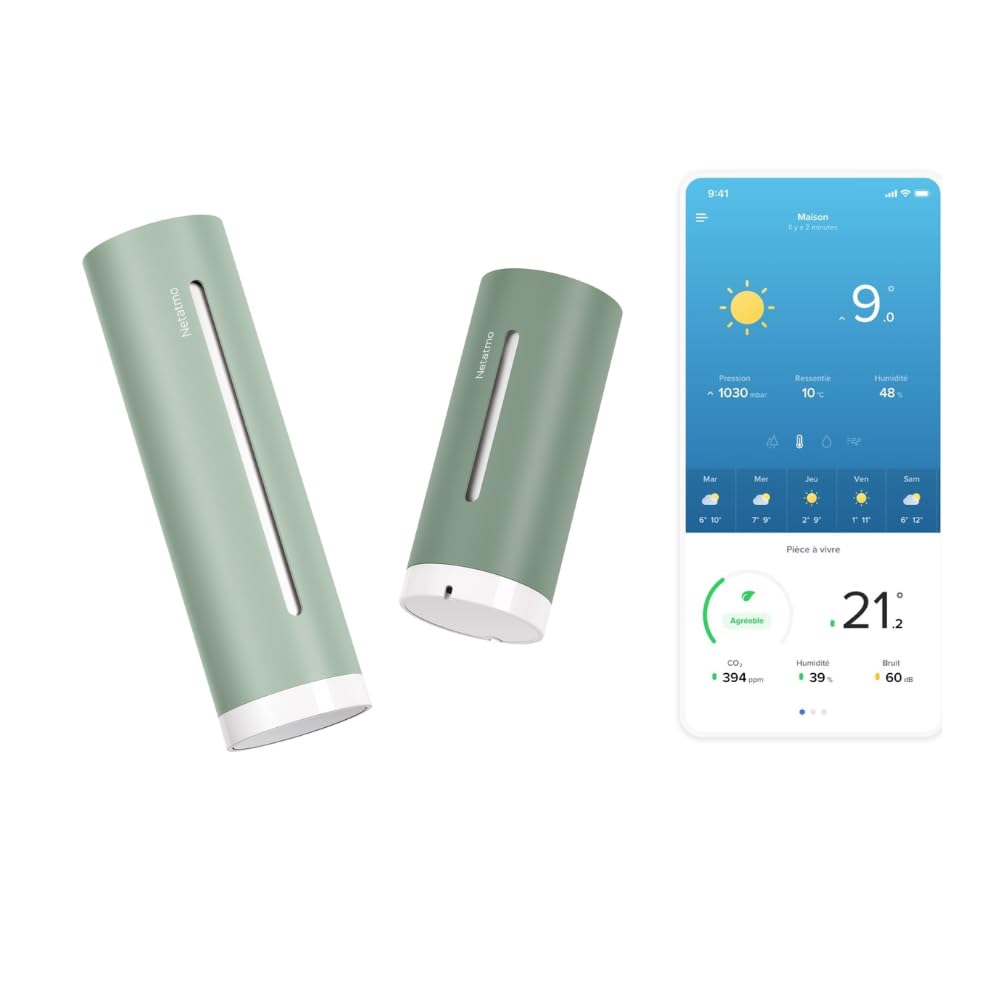 Netatmo Station Météo ORIGINAL Menthe|2e génération|Capteurs Intérieurs & Extérieurs|Température, Humidité, Qualité de l'air, indice UV,Pollens, Prévisions météo|Compatible Apple Home, Alexa & Google