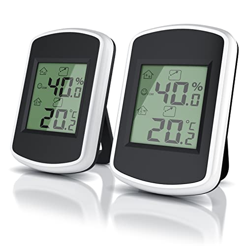 CSL - 2X Thermo-Hygrometer Thermometer Hygrometer innen Temperatur und Luftfeuchtigkeitsmessgerät mit Smiley-Indikator für Gewächshaus, Wohnzimmer, Schwarz/Weiß - 2er Set