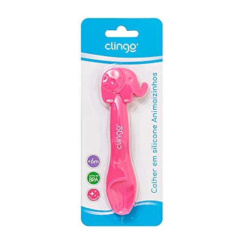 Clingo Colher Em Silicone Animaizinhos Colors - Elefante Rosa