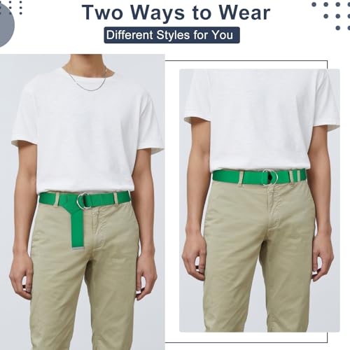 Image of WHIPPY Mens Canvas Belt with Metal Double D-ring 1 1 /2 inch Wide Plus Size Unisex Web Cloth Casual Belt for Jeans Pants