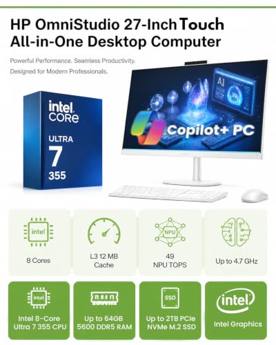 Image of HP OmniStudio 27 inch Touch All-in-One Desktop Computer, 32 GB RAM, 1 TB SSD