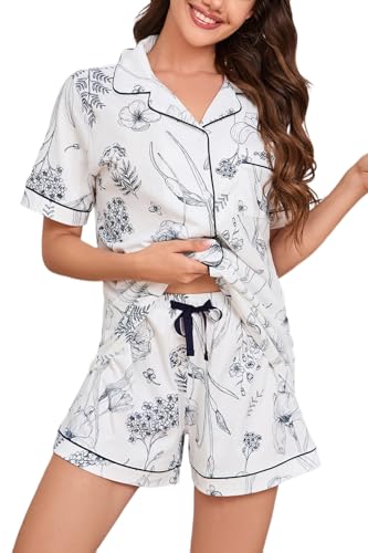Image of LUBOT Womens Bamboo Viscose Pajamas for Women PJ Set 2 Piece Cooling Soft Short Sleeve Capri Pants Summer Sleepwear Set S-XXL