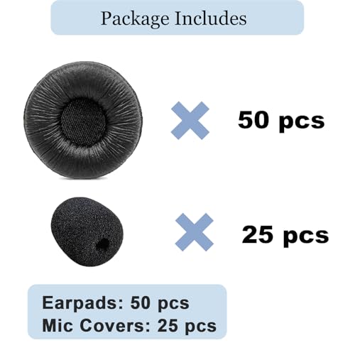 50 Pack Plantronics Almohadillas para Auriculares, Repuestos Earpads 50mm | Compatible con Plantronics HW251N HW261N HW510 HW520 Blackwire 3220 3210 3320 C320 Jabra PRO 920 930 935 Biz 1500 GN2000 miniatura 6