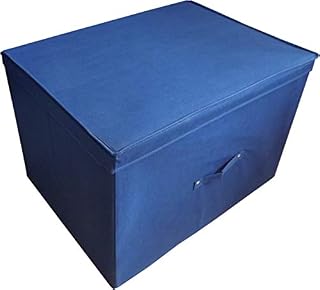 Neusu Jumbo Foldable Storage Box Heavy Duty 60cmx 45cmx40cm - Cupboard, Closet, Wardrobe Storage Boxes - 100L Stackable Large Cube Storage Box With Lid For Clothes, Toys, Office Supplies - Blue
