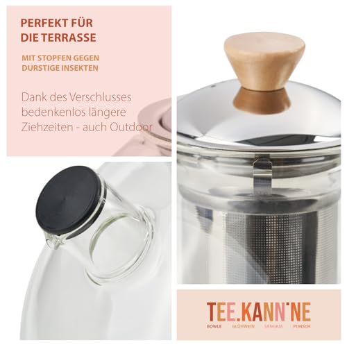 lieb&lecker - Teekanne mit Stövchen + Bowleset + Siebeinsatz - 1500ml Bowlegefäß aus Borosilikatglas, Inkl. Edelstahlkelle, 4x Pikser, Insektenschutz, 2x Rezepte - auch Cocktails + Punschgefäß