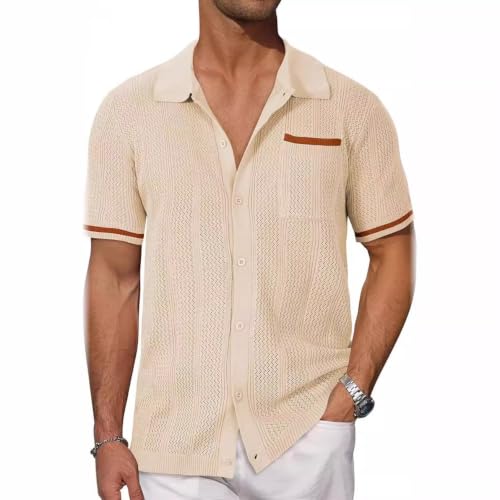 Chemise homme maille manches courtes cubain hawaïen respirant kaki