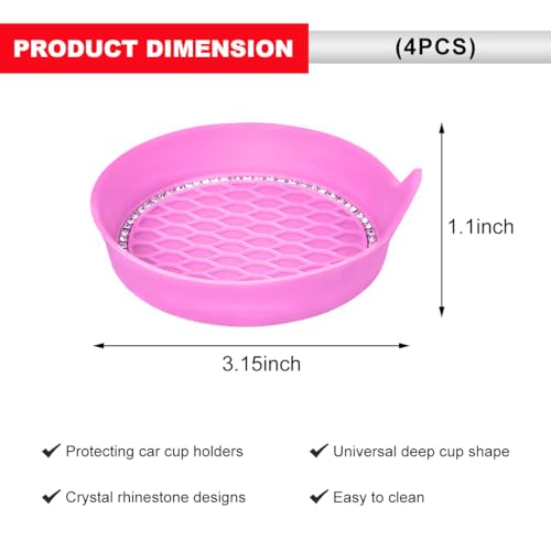 Juego 4 portavasos de silicona para auto, color rosa miniatura 2