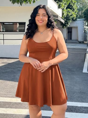 Image of WDIRARA Women's Plus Size Spaghetti Strap Sleeveless Flared Hem A Line Cami Dress