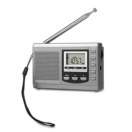 Vikye Radios Portátiles, Mini Radio FM MW SW con Reloj Despertador Digital, Mini Radio Estéreo de Señal de Transmisión de Alta Sensibilidad(Gris)