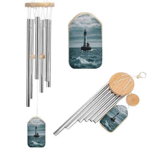 Lighthouse Ocean Wind Chimes with 6 Aluminum Tubes,Large Wind Chimes,Soothing Melodic Tones, Outdoor Wind Chimes for Balcony, Garden, Patio Decoration