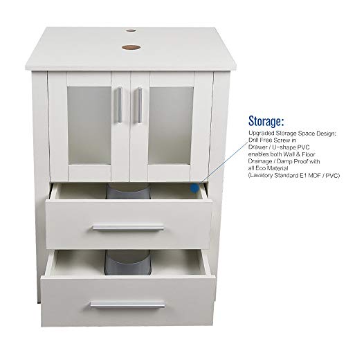 24 Inch White Bathroom Vanity and Sink Combo Stand Cabinet with Mirror, Water Saving 1.5 GPM Faucet Hole and Pop Up Drain MDF Bathroom Cabinet with Storage Drawer… (White Vanity+Frosted Sink) - Thumbnail 6