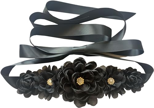 HOSINSECT Organza maternity sash for baby shower flower girl sash (Black)