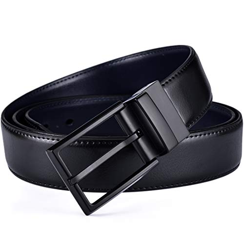 Beltox Fine Men's Dress Belt Leather Reversible 1.25" Wide Rotated Buckle Gift Box（Black/Blue Belt With 0440 Black Buckle,46-48） #TOP3