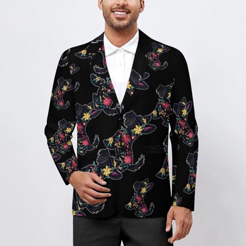 Scottish Terrier Floral Mens Suit Jacket Lapel Blazer Lightweight Business Sports Coats for Wedding Party2