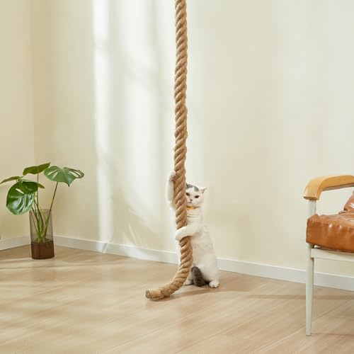 SHENGOCASE 1.9\" x 6.56Ft Cat Climbing Jute Rope with Hook, Wall Mounted Furniture for Indoor and Outdoor Cat, Cimbing Pole (6.56 Feet)