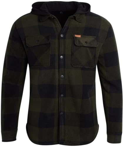 Matix Men's Plaid Button Down Shirt - Cozy Cotton Fleece Lined Flannel Shirt Jacket With Hood3