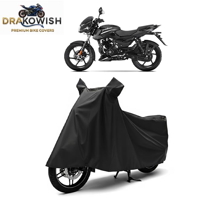 Image of DRAKOWISH Waterproof Bike Cover for Bajaj Pulsar 125 Neon | All Weather Protection from Rain, Dust, UV Rays & Scratches with Mirror Pockets & Buckle Belt | Pulsar 125 Neon Bike Cover