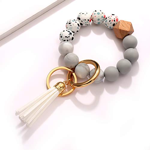 Boderier Silicone Bead Key Ring Keychain Bracelet Wristlet Band Bracelet With Leather Tassel thumb #5