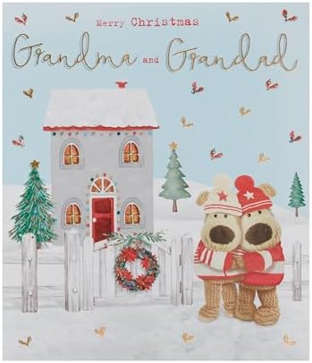 Biglietto Di Auguri Natale Con Pupazzi Di Neve, Nonni, 210x148mm, Carta Di Lino Premium Con Busta, Riciclabile