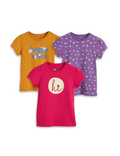 Image of Amazon Brand - Symbol Girls 100% Cotton Graphic Printed Half Sleeves T-Shirt | Age 2-14 Years (Combo Pack of 3 and 5)