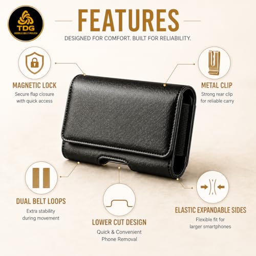 Image of TDG Pu Leather Belt Pouch Holster for Apple iPhone Smartphones & Mobiles (Display 5 to 6.7 inches) (for iPhone 16 Black)