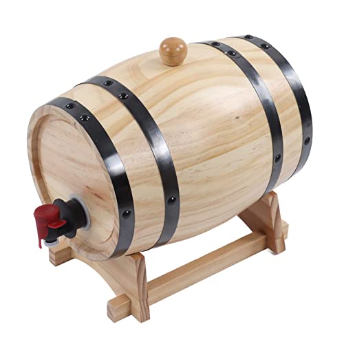fansheng Barril de Vino, 1/3/5 L Barriles de Pino Dispensador de Barriles de Whisky para Bares Barbacoa, Barril de Cerveza Decorativo con Grifo Fácil de Verter, Servir Bebidas AlcohóLicas (3L)