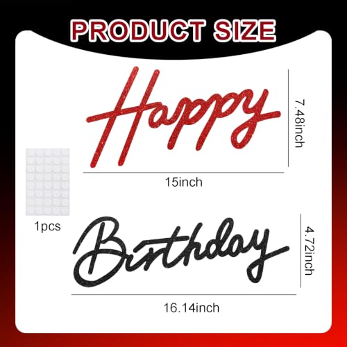 Image of TONIFUL Happy Birthday Sign for Backdrop - Glitter Black Red Felt Banner - Includes Dot Glue - Perfect for Birthday Party Backdrop,Wall Decr,Balloon Arch,Photo Background