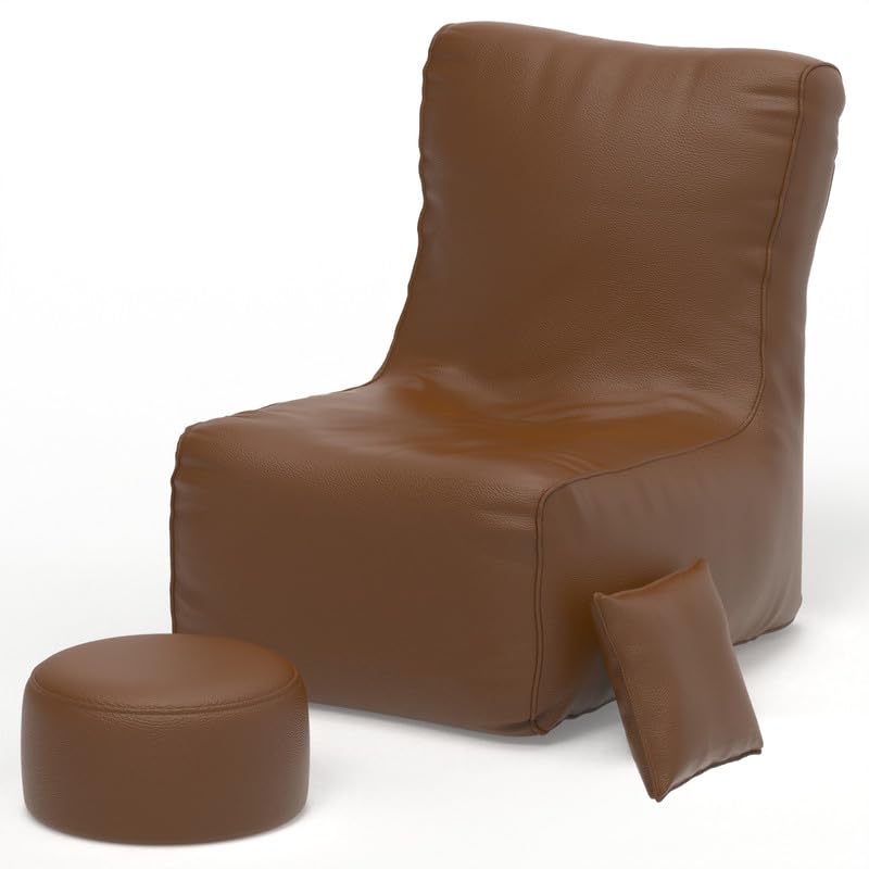 Image of Biggie Bean Bag Chair 4XL with Beans Filled-ComfortBliss-Designed for Pure Relaxation-Crafted for Comfort-Styled for Elegance with Free Cushion & Footrest (Fabric : Fur, Brown)