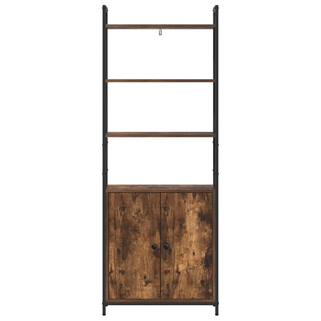 Szafka na książki z dymnym dębem, 60 x 24 x 161 cm | Wielowarstwowe drewno, stal, 6 półek, 1 drzwi, duża przestrzeń, solidna konstrukcja