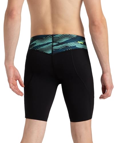 Image of Speedo Men's Endurance+ Hydrosense Print Compression Jammer Swimming Trunks | Chlorine Resistance | Quick Drying | Elasticated Waistband with Silicone Gripper | Flat Drawstring | V-Cut Design