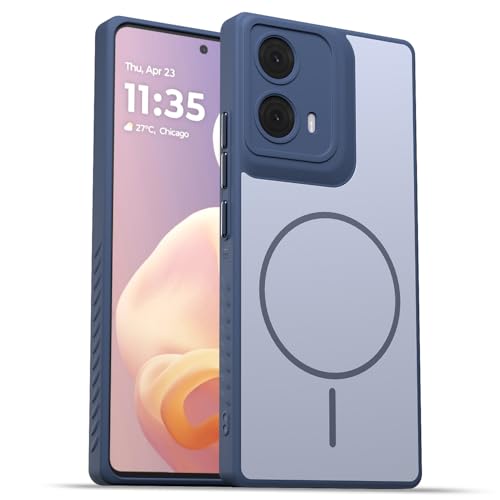 Image of Amazon Basics Back Cover for Motorola Moto Edge 50 Fusion 5G / Motorola Moto G96 5G | Hard Back | Shockproof | Mag-Safe Design (Mag-Safe Not Support) Protective Bumper Case (Blue Mag-Safe)