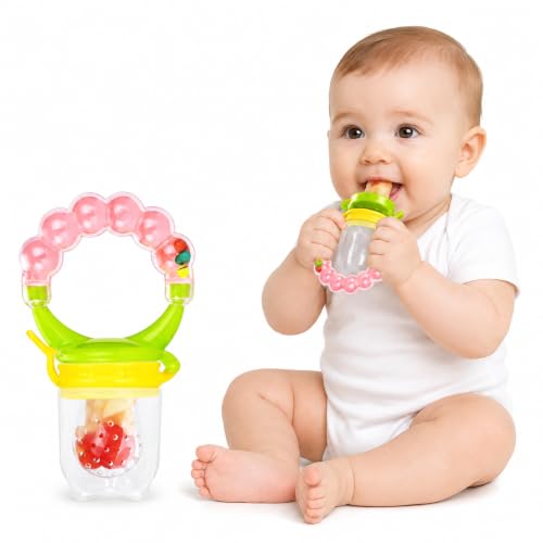 Image of Wishkey Food Nibbler teethers for 6 to 12 Months Baby Fruit Feeder BPA Free Silicone Nibbler Anti-Choking Baby Feeding Teether Fruit & Vegetable Feeder for Infants & Toddlers Multicolor
