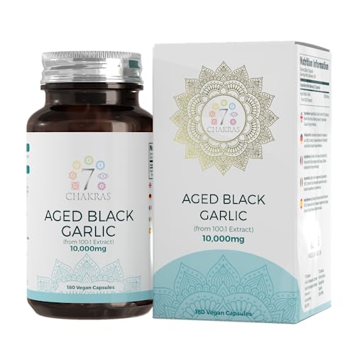 7C Ajo Negro Envejecido | 180 Cápsulas de Ajo Negro sin Olor de Alta Potencia   10,000 mg de Extracto por Cápsula | Sin OGM, Gluten ni Alérgenos | Hecho en el Reino Unido