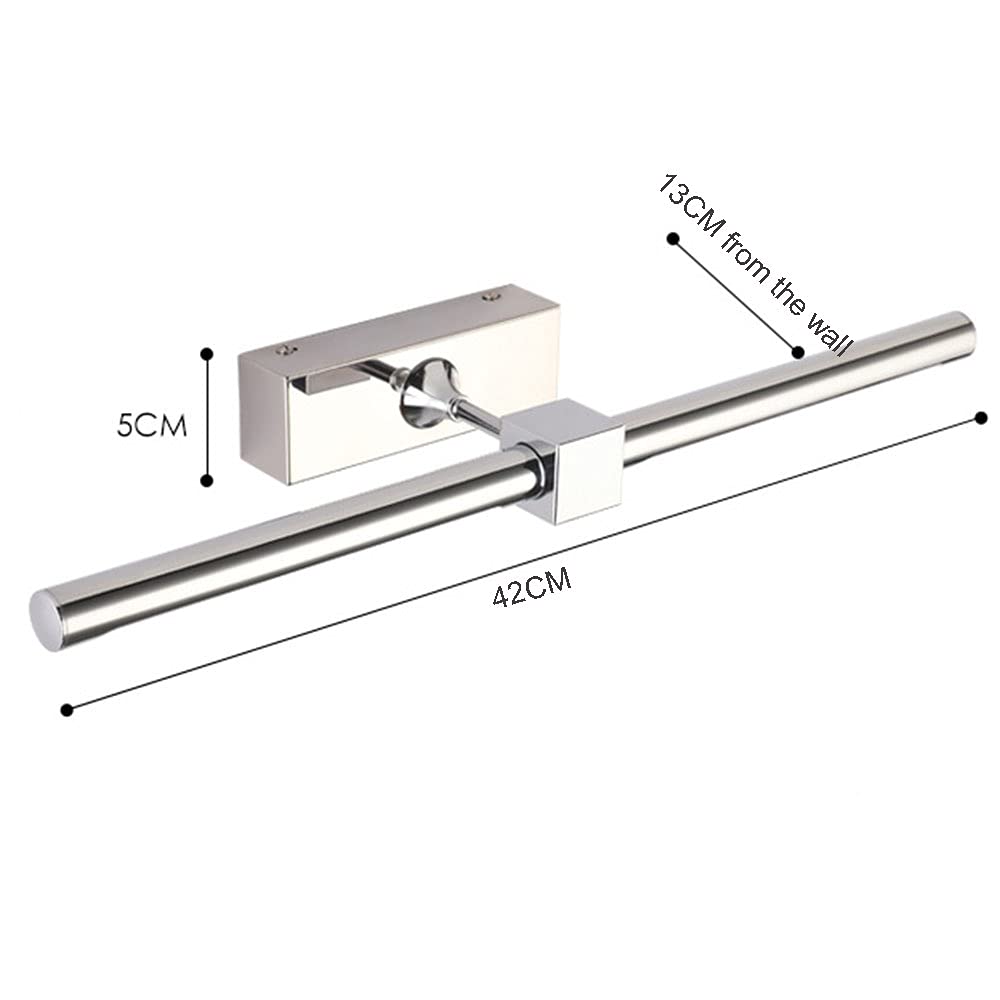LED Rostfreier Stahl Spiegellampe Runde Röhre Spiegelleuchte Spiegel Frontlicht Badezimmer Wasserdicht Toilette Badezimmer Spiegellicht IP44 Badespiegellicht Wandleuchte L72CM,42cm warm light