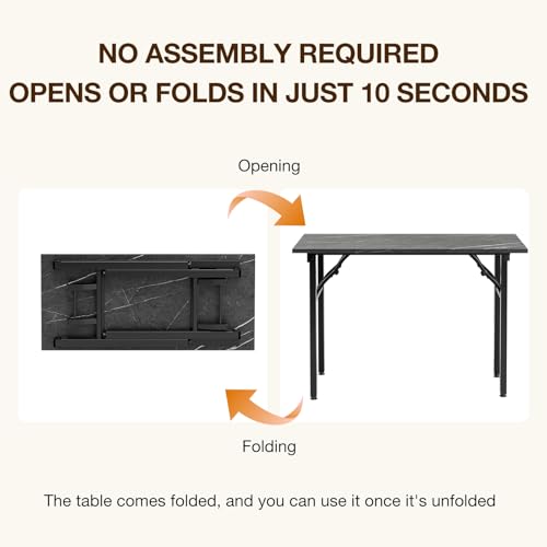 Image of TEMI Small Computer Desk Folding Table - 43.3 inch Foldable Office Desk, No Assembly, Perfect for Small Spaces in Bedroom, or Apartment, Portable Mini Desk or Study Table Compact Design, Marble Greige