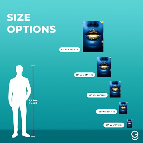 Cryptonite Lip Art Acrylic Home Decor | Modern Interior Design | Acrylic Wall Art I Picture Photo Printing For Wall Decor | Multiple Size And Wood Support Options (Wide 32"X 48" Height, Gold) #TOP4