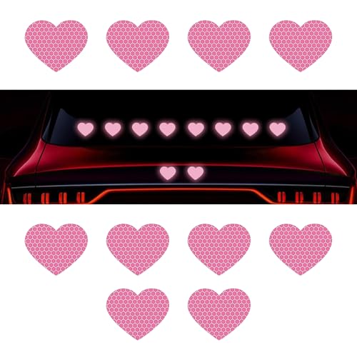 Image of 10 PCS Car PVC Heart Sticker, Reflective Crystal Color Grid Design Tailgate Body Scratch Decorative Car Sticker, Self-Adhesive Accessory, Suitable for Most Cars (Pink)