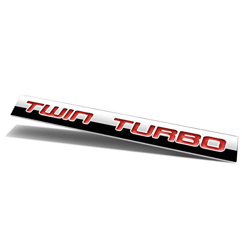 Auto Dynasty Chrome Finish Metal Emblem Twin Turbo Badge (Red Letter)