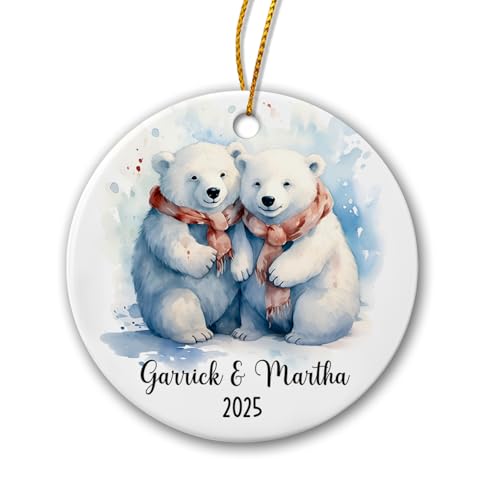 First Christmas Together Polar Bear Couple Ornament 2025, Personalized Polar Bear Couple Ceramic Ornament Gifts for Christmas Tree, Custom Names & Year Anniversary, Mr & Mrs Polar Bear Xmas Ornament