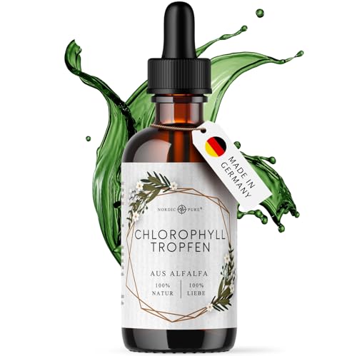 Nordic Pure Chlorophyll flüssig aus Luzerne 100 ml, 200 mg pro Tagesdosis Chlorophyll-Tropfen als Alternative zu Chlorophyll-Tabletten