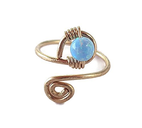 Toe-Midi-Knuckle Spiral Swirl Ring Adjustable Size Gemstone,Pearl,Swarovski, Fire Opal Wrapped Hammered