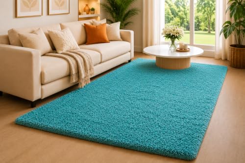 Image of Shaggy Carpet 3x5 Ft for Living Room & Bedroom (Sky Blue)