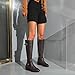 Women's Knee High Boots Stretchy Fashion Riding Boot Flat Low Chunky Heel Buckle Strap Winter Motorcycle Shoes