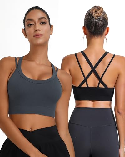 Image of Sports Bras for Women HIigh Support, Criss-Cross Back Padded Strappy High Impact Sports Bras for Women Large Bust