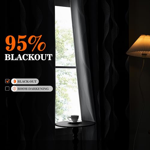 Image of MYSKY HOME Black and Greyish White 95% Blackout Ombre Curtains 96 inch Long 2 Panels Set for Living /Dining Room Geometric Patterned Black Out Thermal Insulated Grommet Drapes, 52 inch W Each Panel