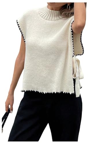 Verdusa Women's Old Money Tops Bow Tie Side Mock Neck Sweater Split Trendy Knit Top