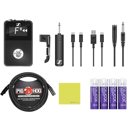 Liquid Audio Sennheiser XSW-D Pedalboard Set - Digital Wireless Guitar System Bundle w/Pig Hog PHM10 8mm Mic Cable, 4-Pack Blucoil AA Batteries Polishing Cloth